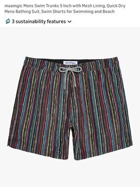 Black Swim Trunks with Multicolor Vertical Stripes